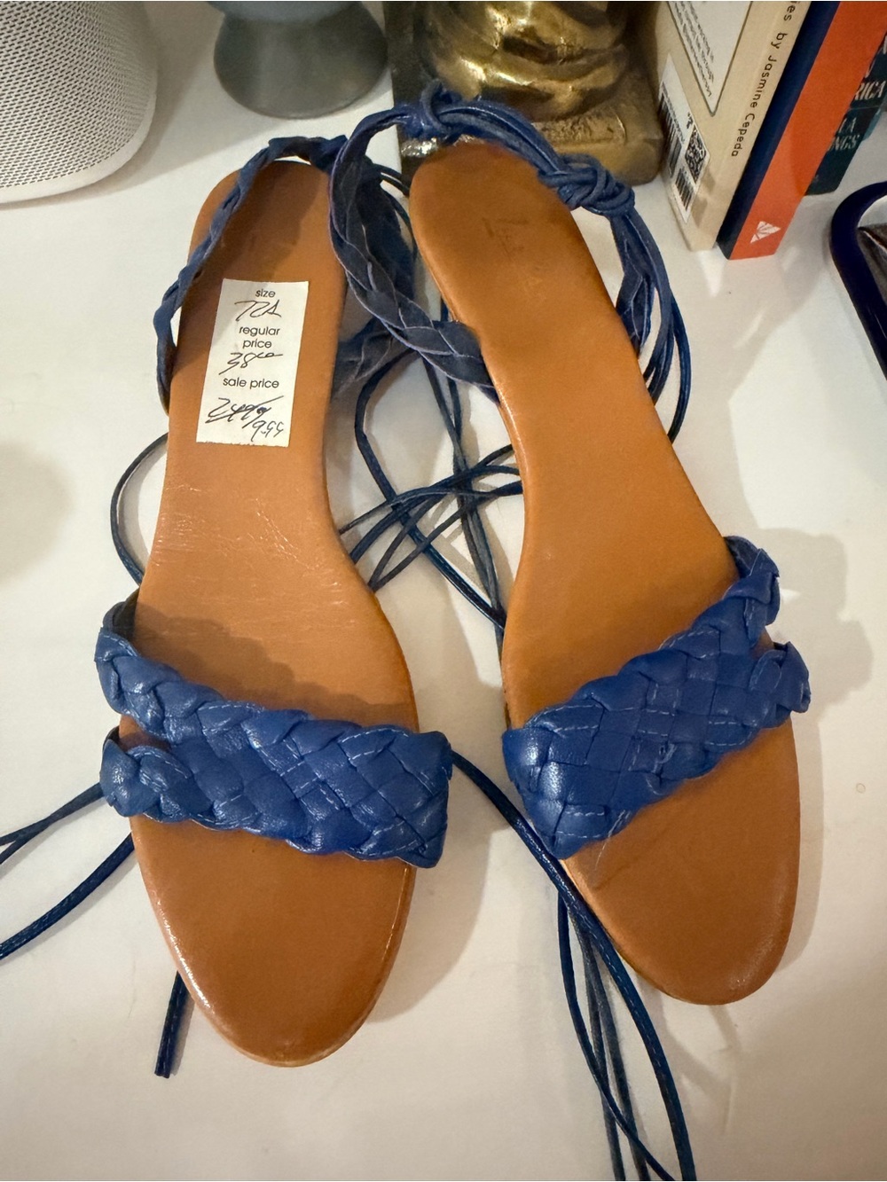 Italian Leather Blue Braided Lace-Up Women’s Sandals